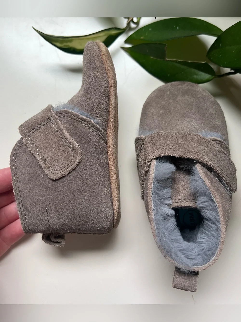 Zutano Leather Baby Walker Booties - Taupe/Gray